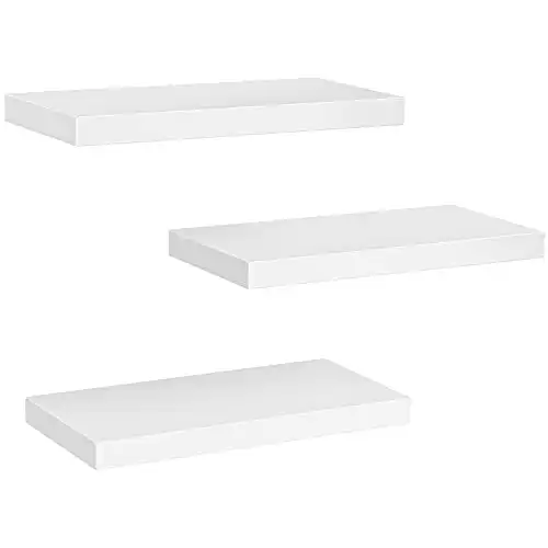 AMADA HOMEFURNISHING Floating Shelves, Wall Shelves for Bathroom/Living Room/Bedroom/Kitchen Decor, White Shelves with Invisible Brackets Set of 3 - AMFS08