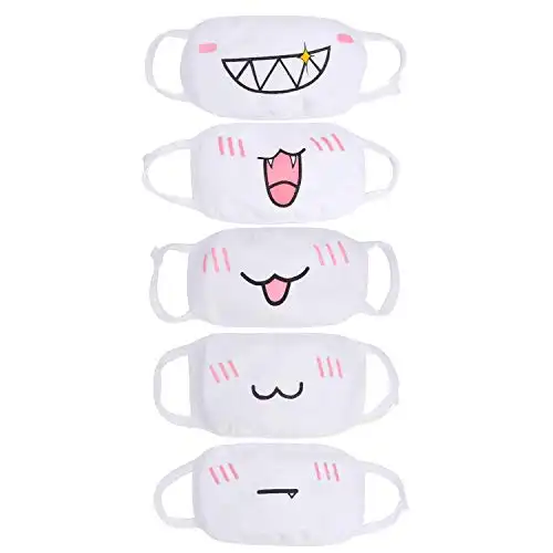 Aniwon Kawaii Mask- 5PCS Anime Face Mask Womens Cat Face Mask Reusable Cute Kaomoji Face Mask