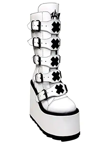 YRU Dune X Storm TT Platform Boots - White/Black - Rave, Goth, EDM, Festival