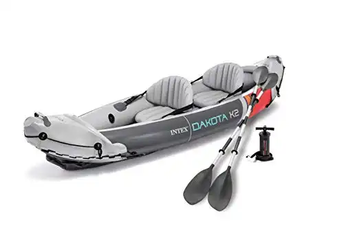 Intex 68310VM Dakota K2 2-Person Heavy-Duty Vinyl Inflatable Kayak with 86-Inch Oars and Air Pump, Gray & Red