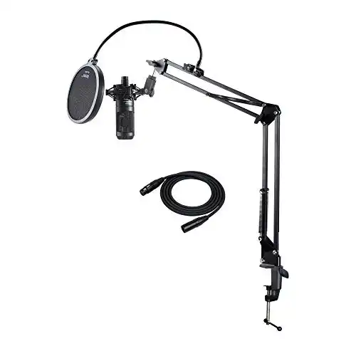 Audio Technica AT2035 Microphone with Knox Gear Pop Filter, Boom Arm and XLR Cable Bundle (4 Items)