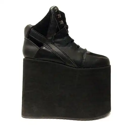 YRU Qozmo Sky Platform Sneakers - Black - Rave Kawaii EDM Festival Cute Platforms (Numeric_6)