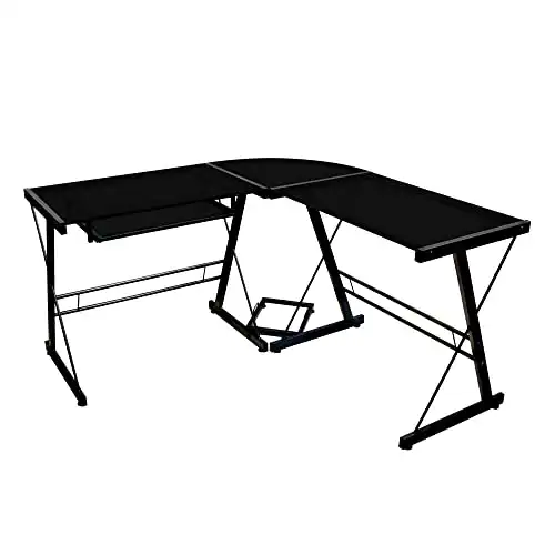 Walker Edison Ellis Modern L Shape Home Office Black Corner Computer Gaming Desk with Keyboard Tray, 51 Inch