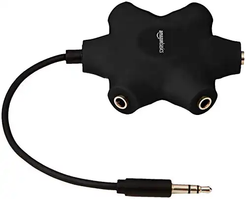 Amazon Basics 5-Way Multi Headphone Splitter - Black, 5-Pack