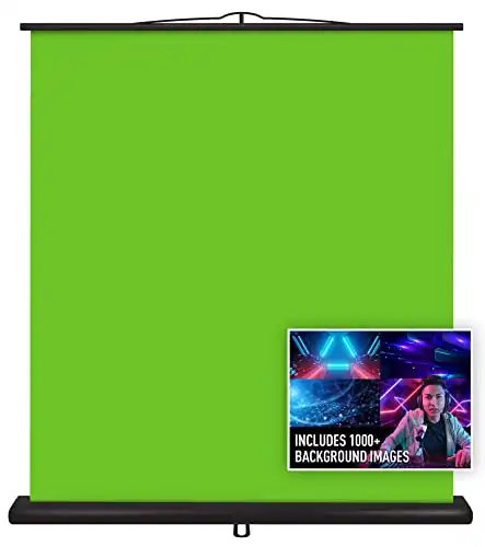 Valera Creator Green Screen – Collapsible Chroma Key Panel,+1000 Free Backgrounds Included, Portable Retractable Wrinkle Resistant Fabric Backdrop, Adjustable Height, 10 Second Setup