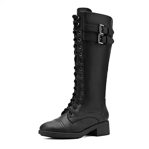 DREAM PAIRS Women's Pu Knee High Riding Combat Boots