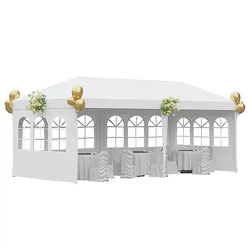 10x20 Outdoor Gazebo Wedding Party Tent Canopy Tent with 4 Removable Sidewalls,White