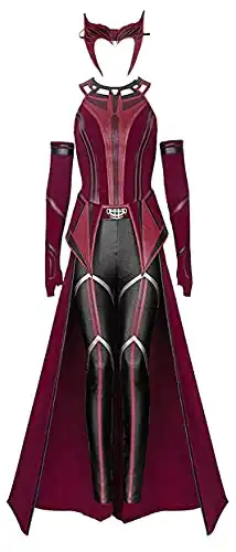 HongChang Female Wanda Maximoff Cosplay Costume Scarlet Witch Headwear Cloak and Pants Full Set Outfit Scarlet, XSmall