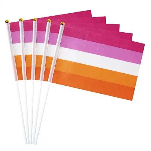 GentleGirl 12 Pack Sunset Lesbian Pride Rainbow Flags Lesbian Small Mini Hand Held Stick Flag Gay LGBT Festival Party Parades Decorations