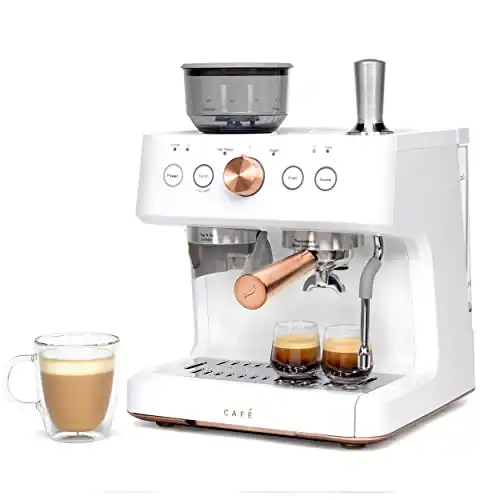 Café Bellissimo Semi Automatic Espresso Machine + Milk Frother | WiFi Connected, Smart Home Kitchen Essentials | Built-In Bean Grinder, 15-Bar Pump & 95-Ounce Water Reservoir | Matte White