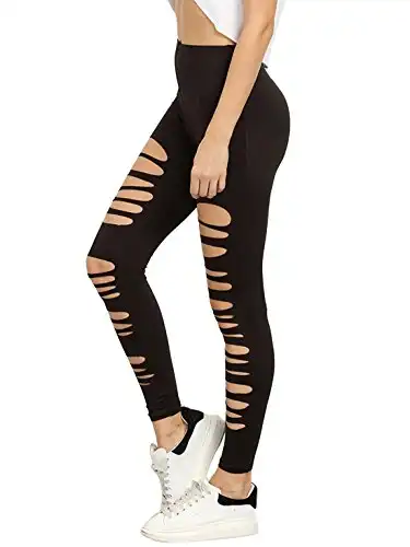 SweatyRocks Women's High Waisted Cutout Ripped Skinny Leggings Yoga Active Pants