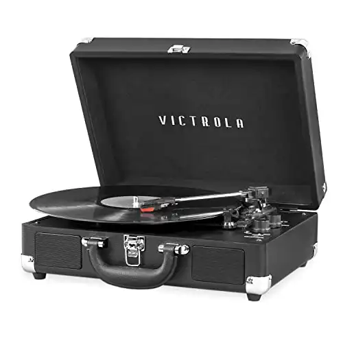 Victrola Vintage 3-Speed Bluetooth Portable Suitcase Record Player with Built-in Speakers | Upgraded Turntable Audio Sound| Includes Extra Stylus | Black, Model Number: VSC-550BT-BK, 1SFA