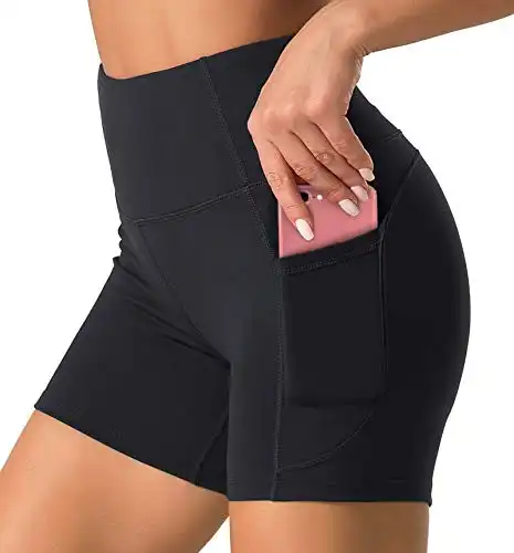 Dragon Fit High Waist Yoga Shorts for Women with 2 Side Pockets Tummy Control Running Home Workout Shorts