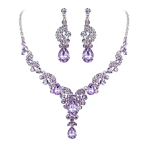 EVER FAITH Rhinestone Crystal Bridal Floral Wave Teardrop Necklace Earrings Set