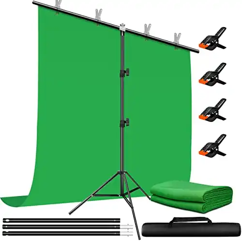 Heysliy Green Screen Backdrop with Stand Kit, 6.5 X 6.5 Ft Portable Green Screen Stand with 5 X 6.5 Ft Greenscreen for Streaming,Video Gaming,Zoom