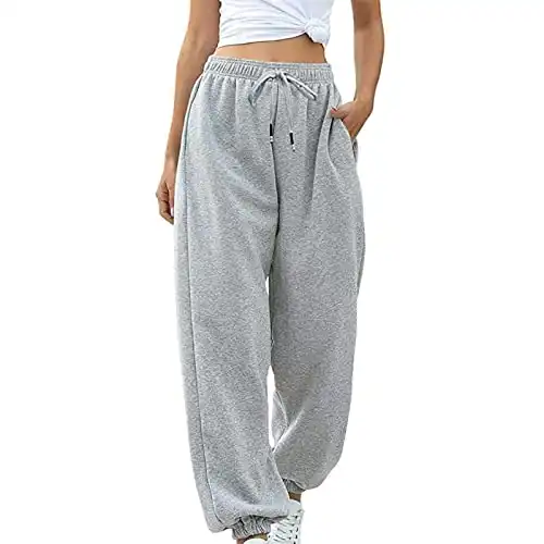 Women Baggy Hip Hop Pants 90s Athletic Graphic Drawstring Loose Jogger Cinch Bottom Sweatpants Streetwear