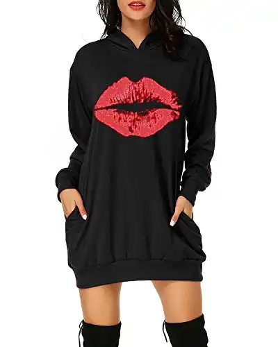 Auxo Women's Long Sleeve Hooded Pockets Pullover Tunic Sweatshirt