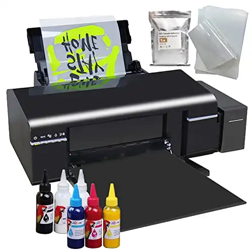 A4 L805 DTF T-Shirts Printer Machine for Fabrics, Leather, Toys, Swimwear, Handicrafts, T Shirt, Pillow, Other Textile.(DTF Printer + 6X 100ml Ink+100pcs PET Film) BLACK