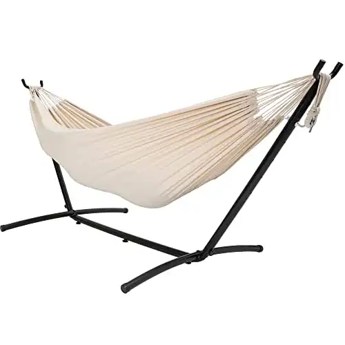 Lazy Daze Hammocks Double Hammock with 9ft Space-Saving Steel Stand Includes Portable Carrying Case, 450 Pounds Capacity (Natural)