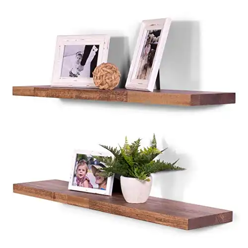 DAKODA LOVE Floating Shelves | Butcher Block | Solid Hardwood | Premium Craftsman Quality | Easy Hidden Bracket Wall Mount | Set of 2 (Buckskin, 24" L x 10" D)