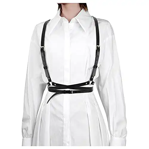 JASGOOD Punk Waist Belt Women PU Leather Skinny Body Adjustable Belts with Gothic Circle for Party