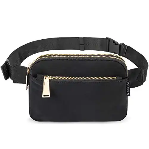 ZORFIN Fanny Packs for Women Men, Cross Body Fanny Pack Belt Bag for Women with Adjustable Strap, Fashion Waist Packs for Workout/Running/Hiking (Black)