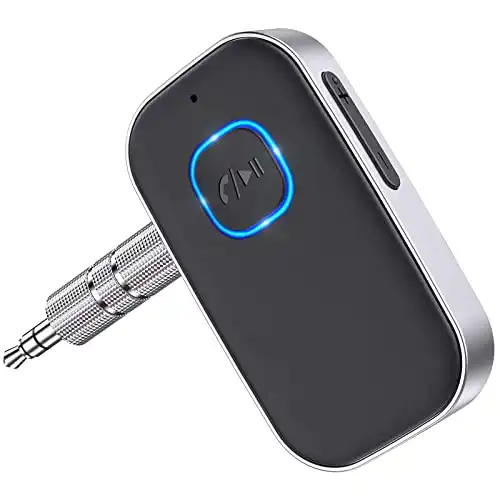 COMSOON Bluetooth 5.0 Receiver for Car, Noise Cancelling Bluetooth AUX Adapter, Bluetooth Music Receiver for Home Stereo/Wired Headphones, Hands-Free Call, 16H Battery Life - Black+Silver