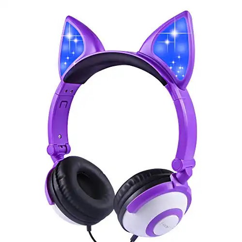 esonstyle Kids Headphones Over Ear with LED Glowing Ears Wired Kids Headsets 85dB Volume Limited 3.5mm Cute Girls Headphones for Online Learning/School/Travel/Tablet