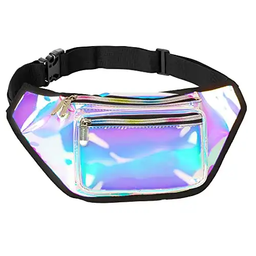 Holographic Fanny Pack Belt Bag | Waterproof fanny pack for Women - Crossbody Bag Bum Bag Waist Bag Waist Pack - For Halloween costumes, Rave Fanny Pack for Hiking, Running, and travel (Luminous)