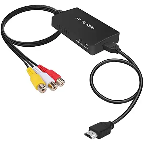 Tengchi RCA to HDMI Converter, Composite to HDMI Adapter Support 1080P PAL/NTSC Compatible with PS one, PS2, PS3, STB, Xbox, VHS, VCR, Blue-Ray DVD Players, Black