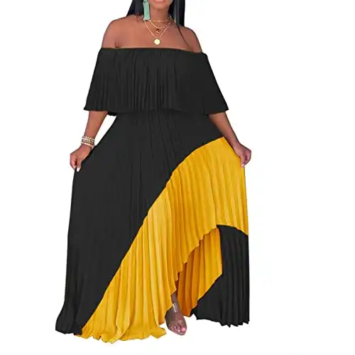 IyMoo Womens Sexy Chiffon Sundress Off Shoulder Ombre Tie Dye Pleated Skirts Long Boho Beach Maxi Dress