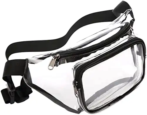 Clear Fanny Pack Stadium Approved - Veckle Fanny Packs for Women Men Water-resistant Cute Waist Bag Clear Purse Transparent Adjustable Belt Bag for Sports, Travel, Beach, Events, Concerts Bag, Black