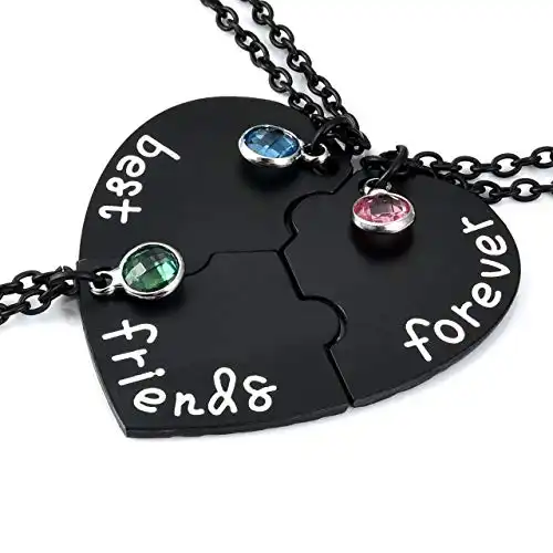 Top Plaza Best Friends Forever and Ever Necklaces for 3 BFF Heart Puzzle Matching Alloy Pendant Necklaces Set Friendship Jewelry for Sisters