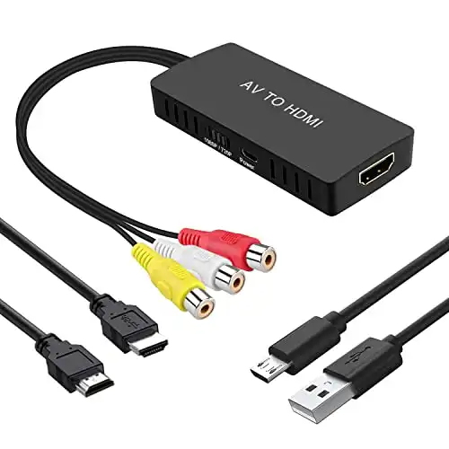 RuiPuo RCA to HDMI Converter, AV to HDMI Adapter, Composite to HDMI, Support 1080P, PAL/NTSC Compatible with WII/WII U/PS one/PS2/PS3/STB/Xbox/VHS/VCR/Blue-Ray DVD ect.