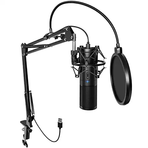 TONOR USB Gaming Microphone, PC Streaming Mic Kit for PS4/5/Discord/Twitch Gamer, Condenser Studio Cardioid Microfono for Podcasting, Recording, Content Creation, Singing with Adjustable Arm Stand Q9