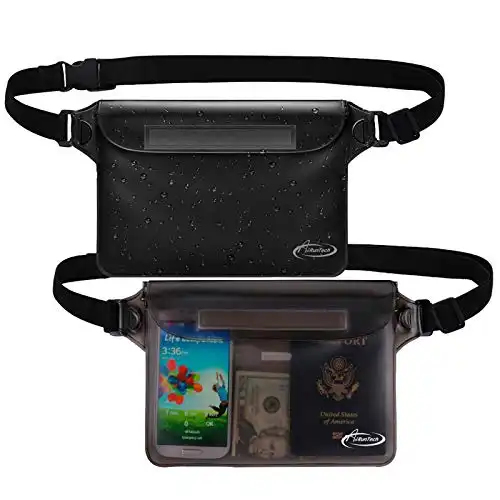 AiRunTech Waterproof Pouch with Waist Strap (2 Pack) | Beach Accessories Best Way to Keep Your Phone and Valuables Safe and Dry | Perfect for Boating Swimming Snorkeling Kayaking Beach Pool Water Park