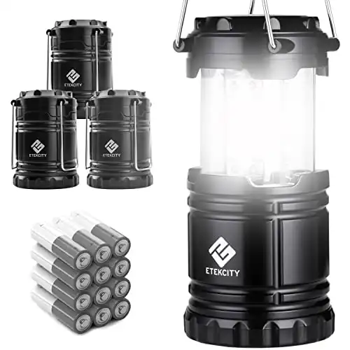 Etekcity Camping Lantern for Emergency Light Hurricane Supplies, Accessories Gear Tent Lights, Lanterns Battery Powered LED for Power Outages, Survival Kits, Operated Lamp, 4 Pack