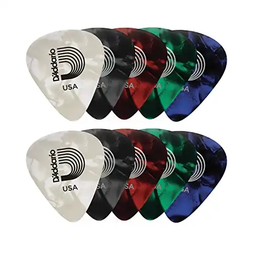 D'Addario Accessories Celluloid Guitar Picks - 10 Pack - for Acoustic, Electric and Bass Guitar Accessories - Natural Feel, Warm Tone - Assorted, Medium