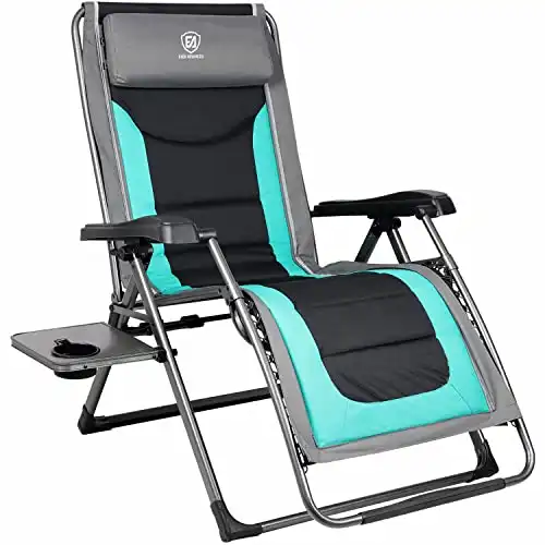 EVER ADVANCED Oversize XL Zero Gravity Recliner Padded Patio Lounger Chair with Adjustable Headrest Support 350lbs (Green)