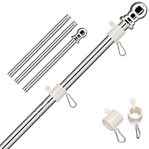 Flag Poles for Outside House, Silver Flag Pole Kit 5ft, Professional Metal Flagpole for Garden Yard, Flagpoles Residential or Commercial, Heavy Duty Flag Pole for American Flag (No Flag Pole Holders)