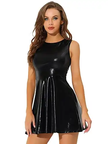 Allegra K Women's Metallic Sleeveless High Waist Club Party Disco Holographic Dress