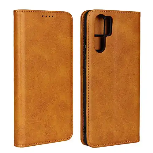 Zouzt Premium Pu Leather Wallet case Compatible Huawei p30 pro,Folio Flip Case with Magnetic Closure/Kickstand Feature/Card Slots(Light Brown)