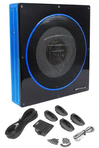 Rockville RW10CA 10" 800 Watt Slim Low Profile Active Powered Car Subwoofer Sub, Black