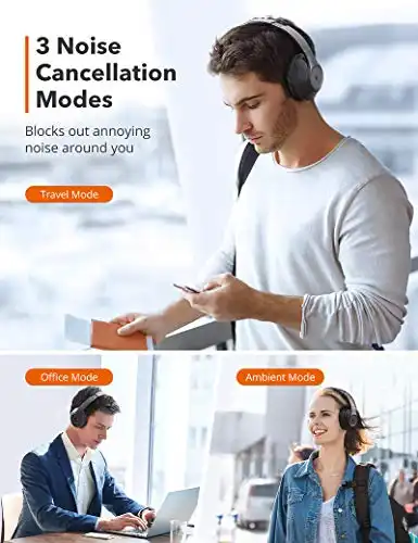 TaoTronics Hybrid Active Noise Cancelling Headphones with 3 ANC Modes Bluetooth Headphones SoundSurge 55 Over Ear Headphones Wireless Headphones with aptX HD Stereo Sound 30H Playtime cVc 8.0 Mic