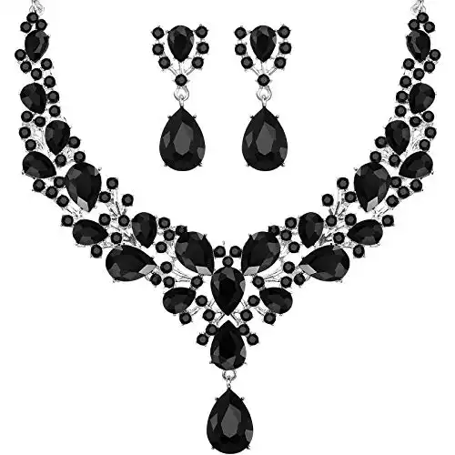 Hicarer Bridal Teardrop Cluster Crystal Jewelry Set for Women Necklace Earrings Wedding