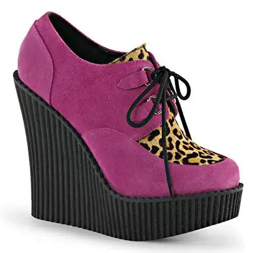 Demonia Women's Creeper 304 Platform Wedges, Pink Vegan Suede, 6 M