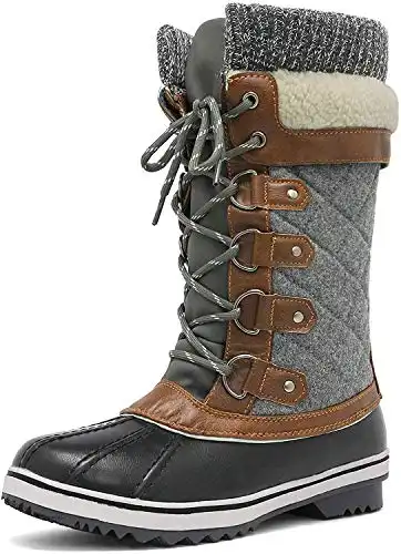 DREAM PAIRS Women's Monte_02 Black Grey Mid Calf Waterproof Winter Snow Boots Size 5 M US