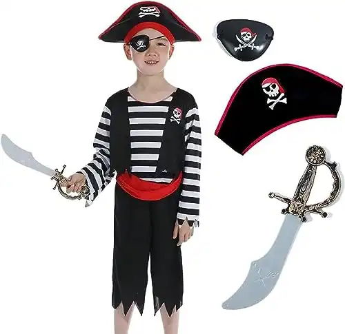 SPUNICOS Children's Pirate Costume with Pirate Hat,Eyepatch,Pirate Cutlass