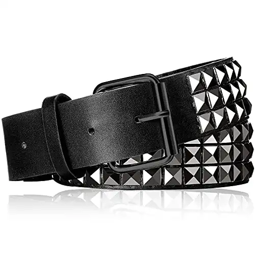 Geyoga Studded Belt Metal Punk Rock Rivet Belt Punk Leather Belt Threads Studded Goth Belt with Pyramid Studs for Women Men