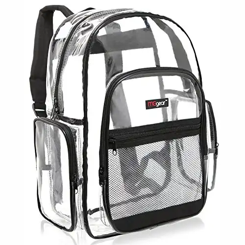 MGgear Clear Transparent PVC School Backpack/Outdoor Backpack with Black Trim